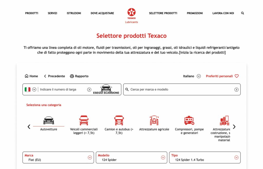 Texaco: disponibile online il selettore prodotti